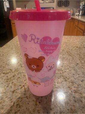 Rilakkuma Pink Travel Tumbler with Straw
